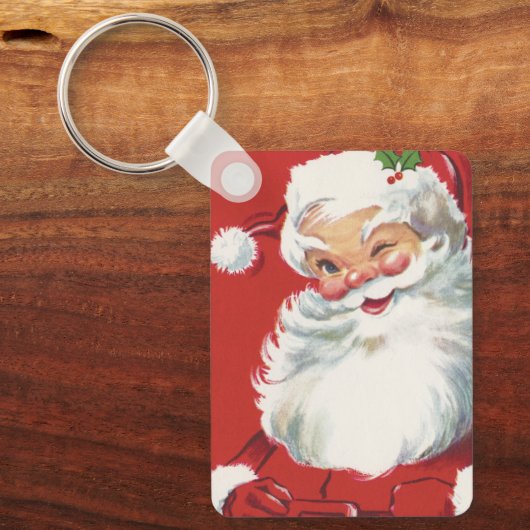 Vintage Kerstman, Jolly en Winking Sleutelhanger (Voorkant)