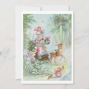 Vintage Kerstman Joy Angels op een slee Feestdagenkaart