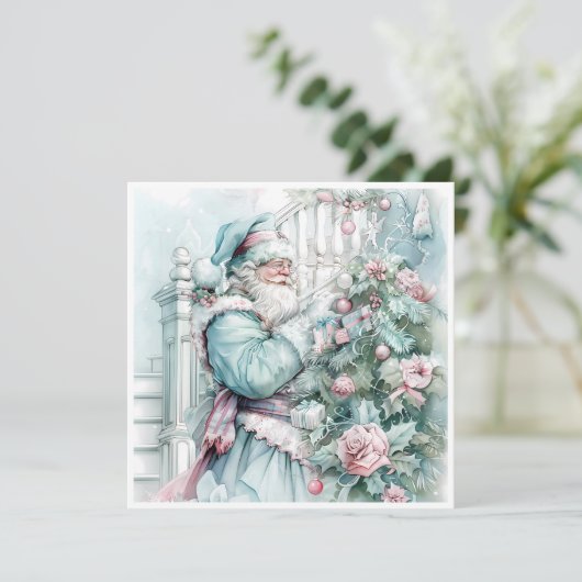 Vintage Kerstman Kerstman pastelboom Feestdagenkaart (Staand voorkant)
