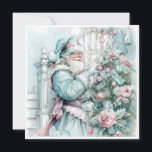 Vintage Kerstman Kerstman pastelboom Feestdagenkaart<br><div class="desc">Elegante  pastel blauwgroen,  roze en blauw Sinterklaas plaatsen cadeaus onder de boom. Gepersonaliseerd op de achterkant met uw bericht en naam. Neem contact met mij op voor hulp bij uw maatwerk of om extra matching of coördinatie van Zazzle producten aan te vragen.</div>
