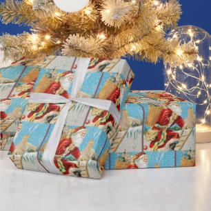 Vintage Kerstman met Cadeaus Cadeaupapier