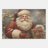 Vintage Kerstman met cadeaus Inpakpapier Vel (Voorkant 2)