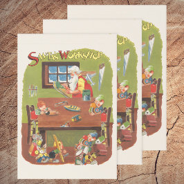 Vintage kerstman met Elves in de workshop Inpakpapier Vel