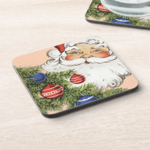 Vintage Kerstman met kerstboomornamenten Drankjes Onderzetter