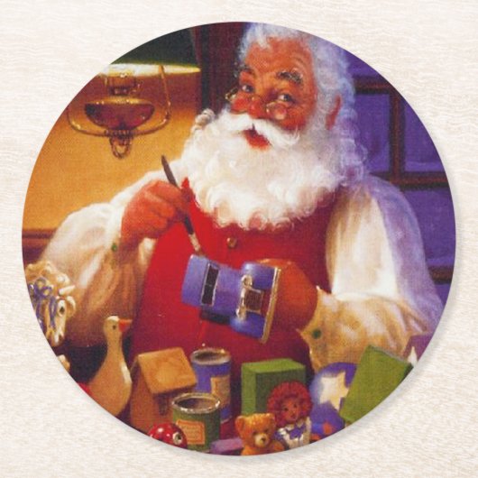 Vintage kerstman met kerstmis ronde kartonnen onderzetter (Voorkant)