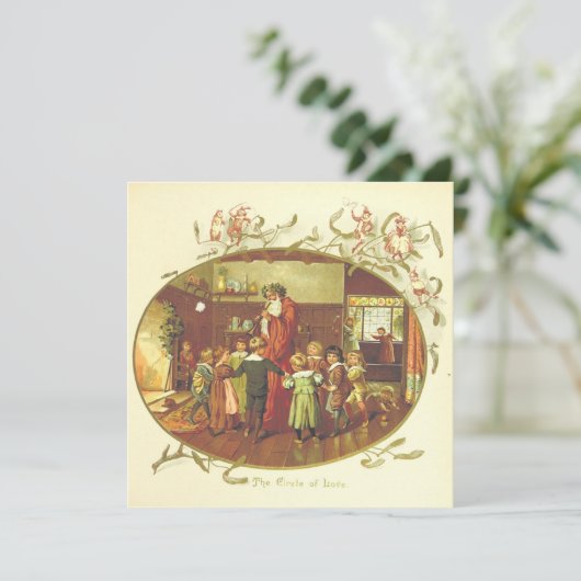 Vintage Kerstman met kinderen Feestdagenkaart (Staand voorkant)