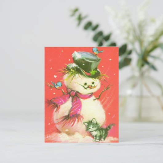 Vintage kerstman met Kitten Feestdagenkaart (Staand voorkant)
