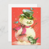 Vintage kerstman met Kitten Feestdagenkaart (Voorkant / Achterkant)
