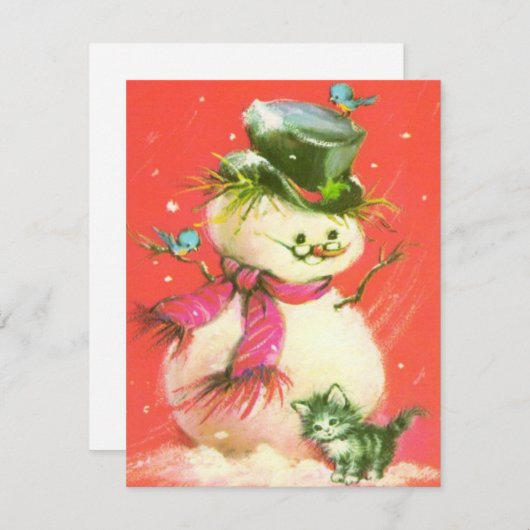 Vintage kerstman met Kitten Feestdagenkaart (Voorkant / Achterkant)