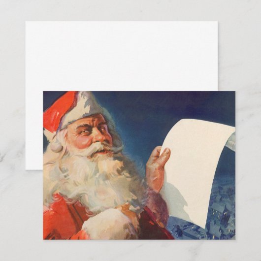 Vintage Kerstman met lijst uitnodiging (Voorkant / Achterkant)