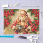 Vintage Kerstman met Poinsettia Tissuepapier (Craft)
