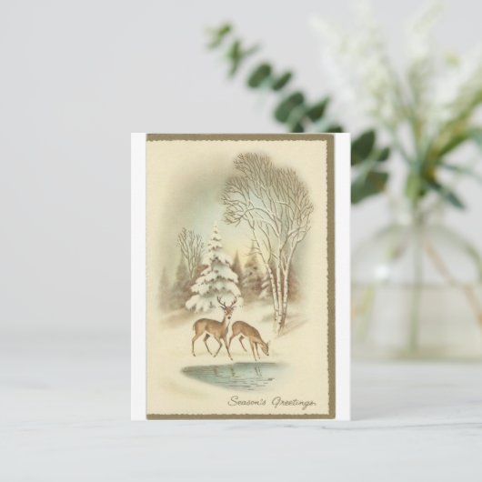 Vintage kerstman met sneeuwkaart feestdagenkaart (Staand voorkant)