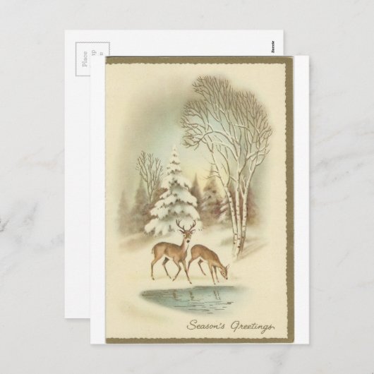 Vintage kerstman met sneeuwkaart feestdagenkaart (Voorkant / Achterkant)