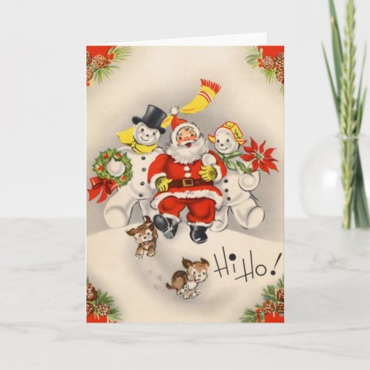 Vintage kerstman met Snowman Feestdagen Kaart (Voorkant)