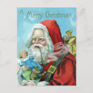 Vintage Kerstman met Speelgoed Feestdagenkaart