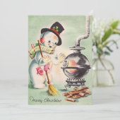Vintage-kerstman met Wood Stove Feestdagenkaart (Staand voorkant)
