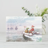 Vintage Kerstman op boot Feestdagenkaart (Staand voorkant)