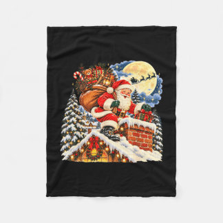 Vintage kerstman op dak volle maan kerstmis fleece deken