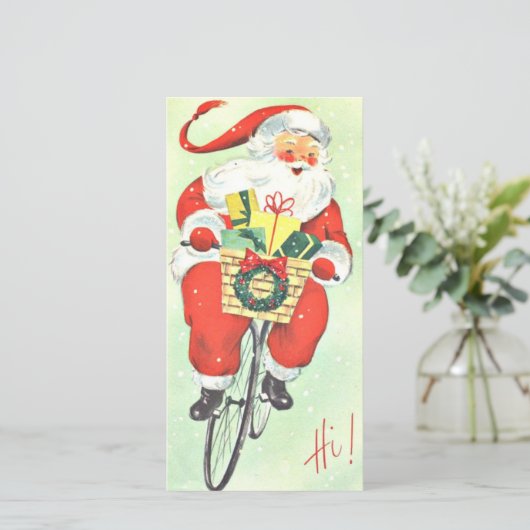 Vintage Kerstman op de fiets Feestdagenkaart (Staand voorkant)
