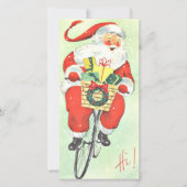 Vintage Kerstman op de fiets Feestdagenkaart (Voorkant)