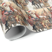 Vintage kerstman op een ezel betegeld cadeaupapier (Rol Hoek)