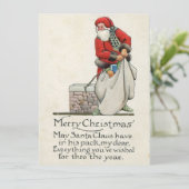 Vintage Kerstman op het dak Feestdagenkaart (Staand voorkant)