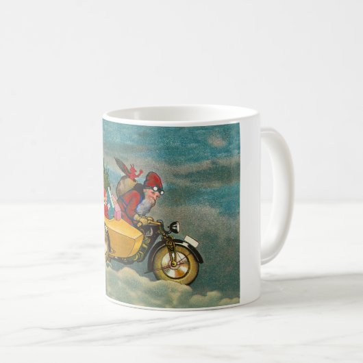 Vintage Kerstman op motorfiets Koffiemok (Voorkant rechts)
