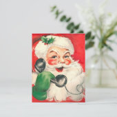 Vintage kerstman op telefoon feestdagenkaart (Staand voorkant)