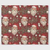 Vintage Kerstman, Ornamenten, Pinecones Cadeaupapier (Vlak)