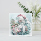 Vintage Kerstman pastel Feestdagenkaart (Staand voorkant)