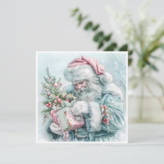 Vintage Kerstman pastel Feestdagenkaart (Staand voorkant)