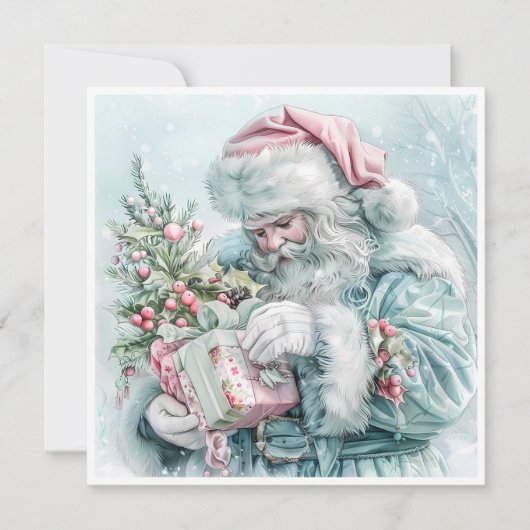 Vintage Kerstman pastel Feestdagenkaart (Voorkant)