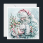 Vintage Kerstman pastel Feestdagenkaart<br><div class="desc">Elegant  pastel blauwgroen,  roze en blauw Sinterklaas. Gepersonaliseerd op de achterkant met uw bericht en naam. Neem contact met mij op voor hulp bij uw maatwerk of om extra matching of coördinatie van Zazzle producten aan te vragen.</div>