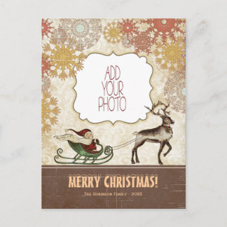 Vintage Kerstman & Rendier Feestdagenkaart
