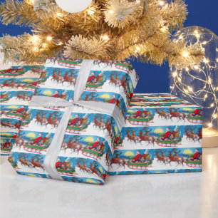 Vintage kerstman rendiertiel cadeaupapier