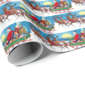 Vintage kerstman rendiertiel cadeaupapier (Rol Hoek)
