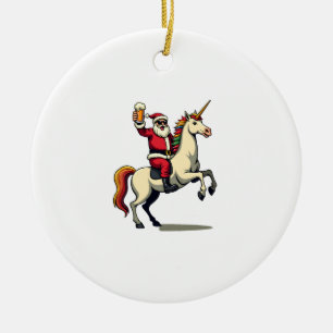 Vintage Kerstman Riddt Eenhoorn Bier Kerst Grappig Keramisch Ornament