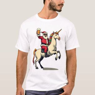 Vintage Kerstman Riddt Eenhoorn Bier Kerst Grappig T-shirt