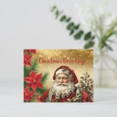Vintage Kerstman, Rode Poinsettia Feestdagenkaart (Staand voorkant)