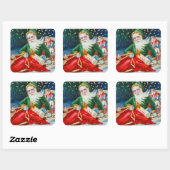 Vintage kerstman santa claus party Square sticker (Vel)