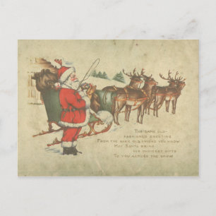 Vintage Kerstman Sleigh Reindeer Vakantie Feestdagenkaart