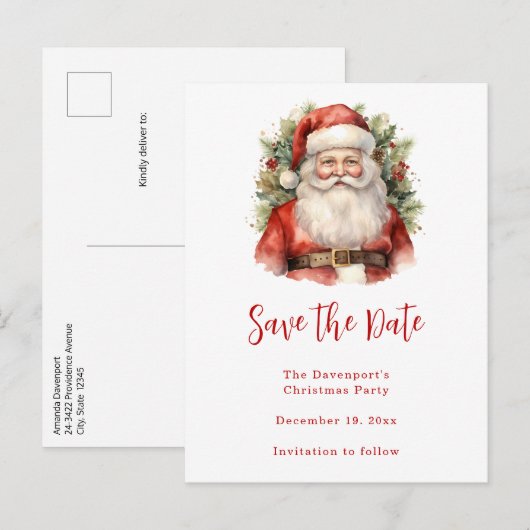 Vintage Kerstman Smiling Aankondigingskaart (Voorkant / Achterkant)