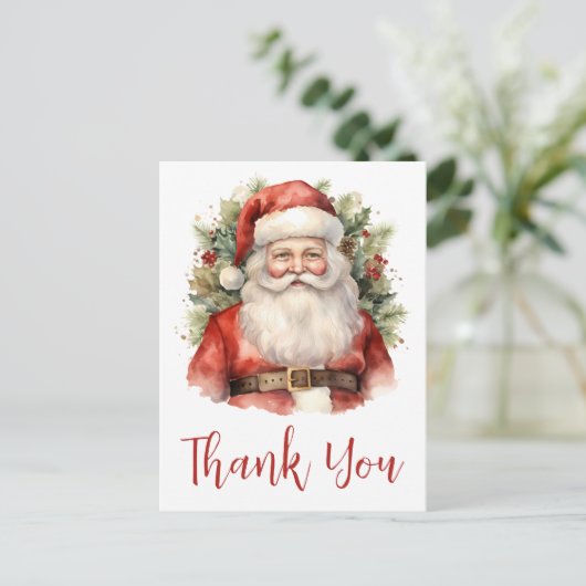 Vintage Kerstman Smiling Dank u Briefkaart (Staand voorkant)