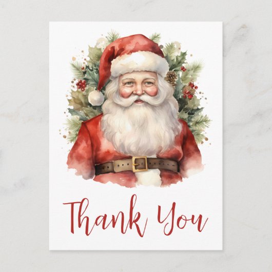 Vintage Kerstman Smiling Dank u Briefkaart (Voorkant)