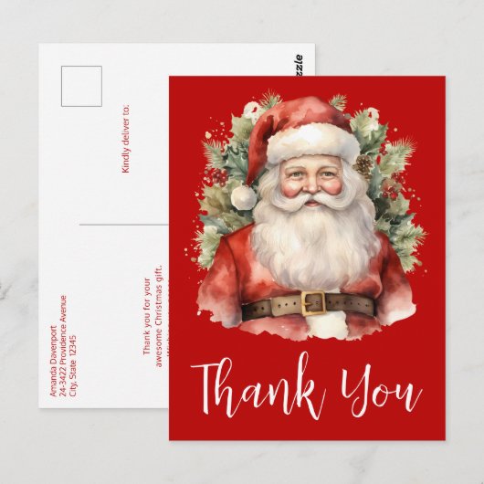 Vintage Kerstman Smiling Dank u Briefkaart (Voorkant / Achterkant)