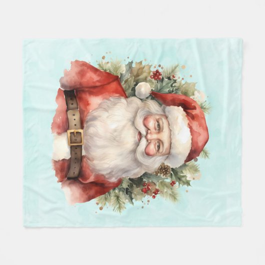 Vintage Kerstman Smiling Fleece Deken (Voorkant (Horizontaal))