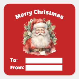 Vintage Kerstman Smiling Gift Vierkante Sticker
