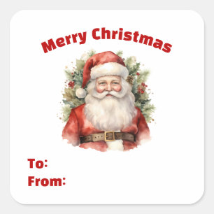 Vintage Kerstman Smiling Gift Vierkante Sticker