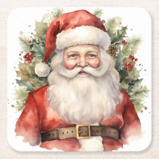 Vintage Kerstman Smiling Kartonnen Onderzetters (Voorkant)