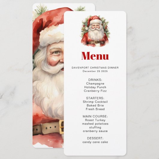 Vintage Kerstman Smiling Menu Kaart (Voorkant / Achterkant)